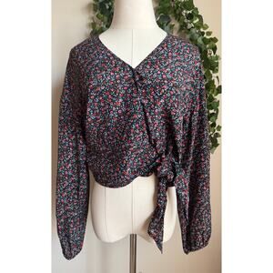 Madewell Silk Long Sleeve Sash-Tie Wrap Floral Top sz XS